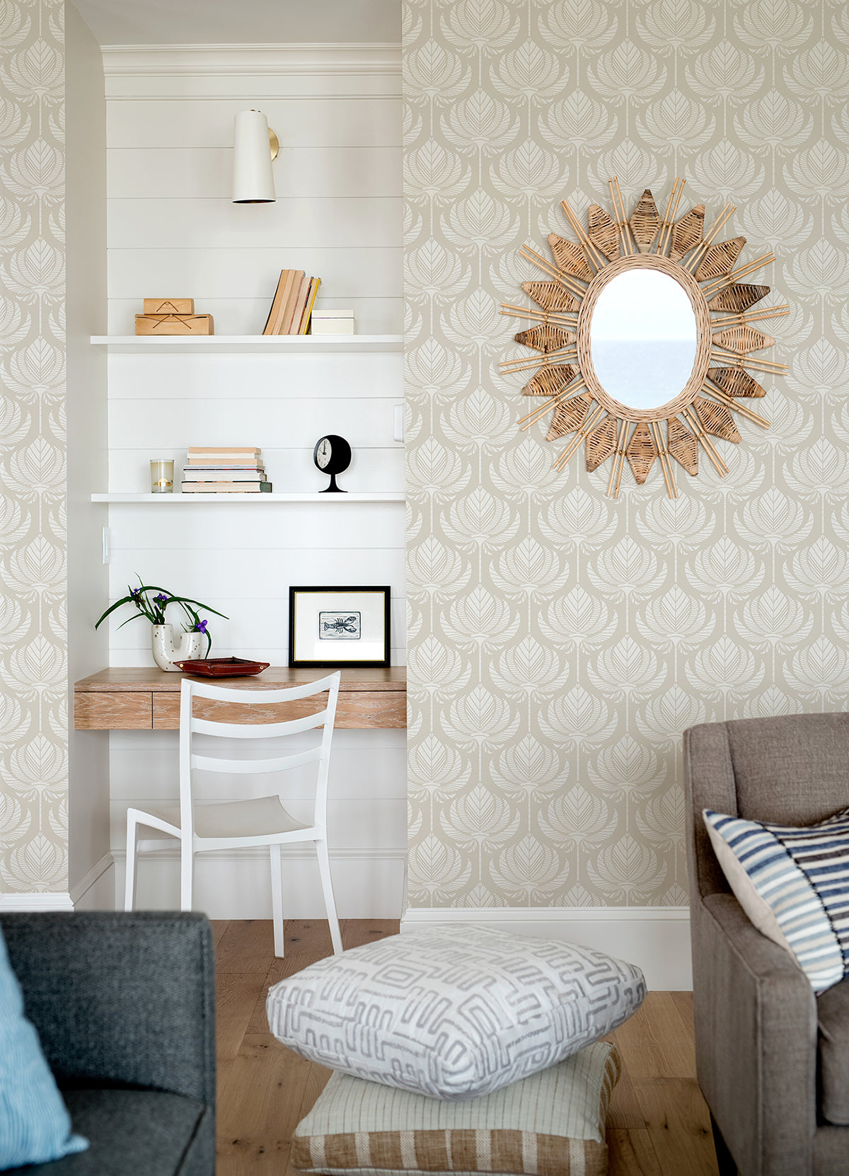 Palmier Light Grey Lotus Fan Wallpaper  | Brewster Wallcovering - The WorkRm