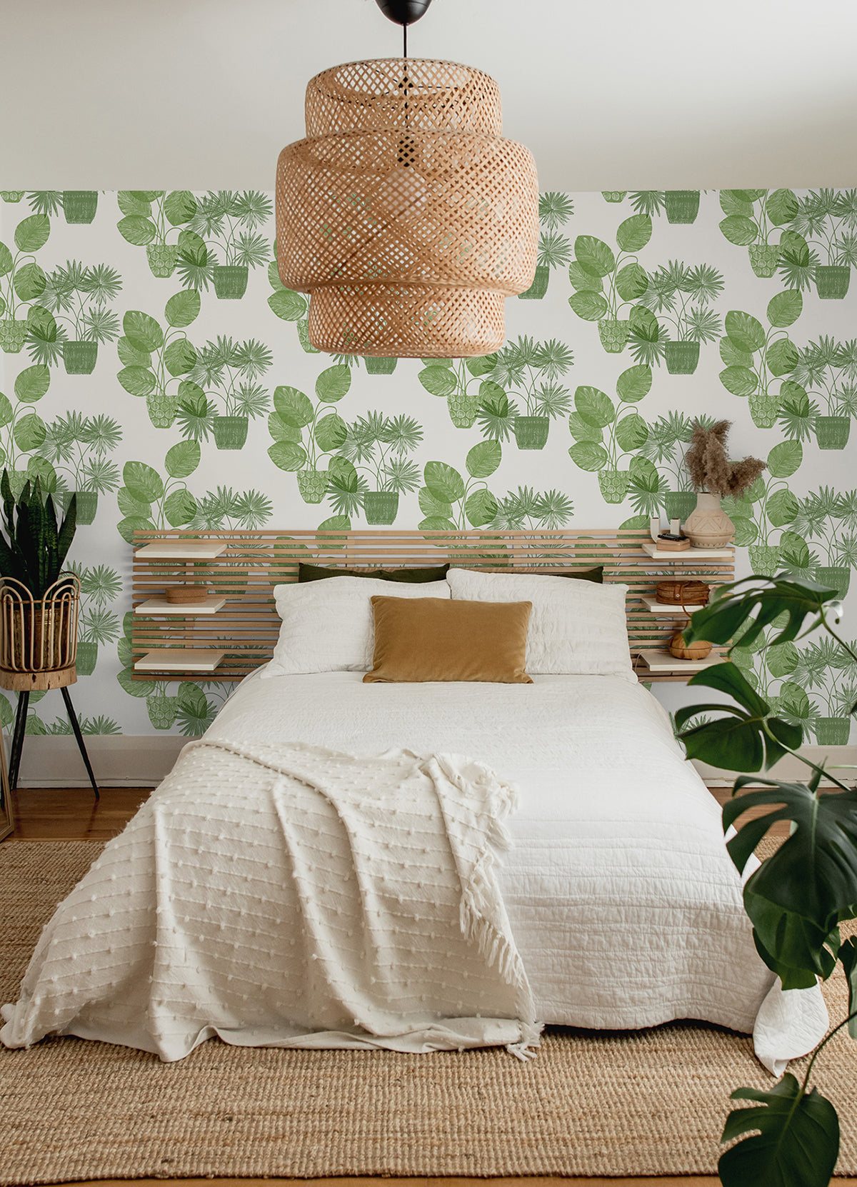 Aida Green Potted Plant Wallpaper  | Brewster Wallcovering - The WorkRm