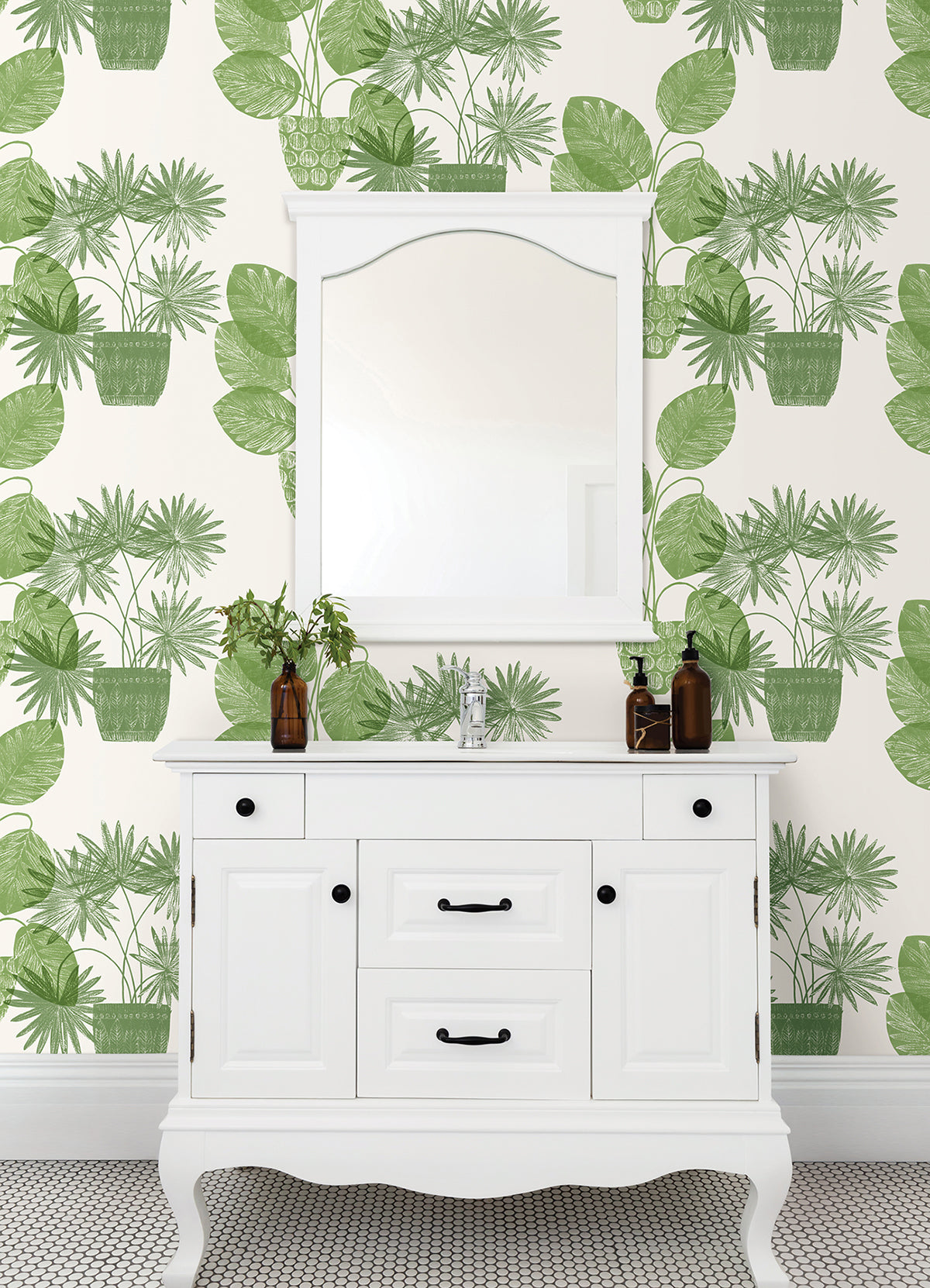 Aida Green Potted Plant Wallpaper  | Brewster Wallcovering - The WorkRm