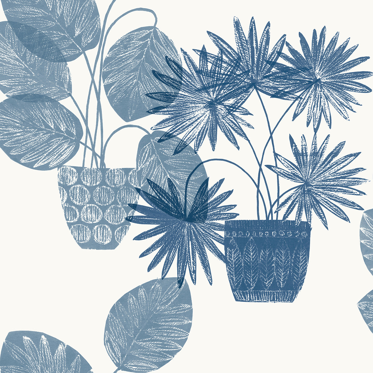 Aida Blue Potted Plant Wallpaper - Brewster Wallcovering