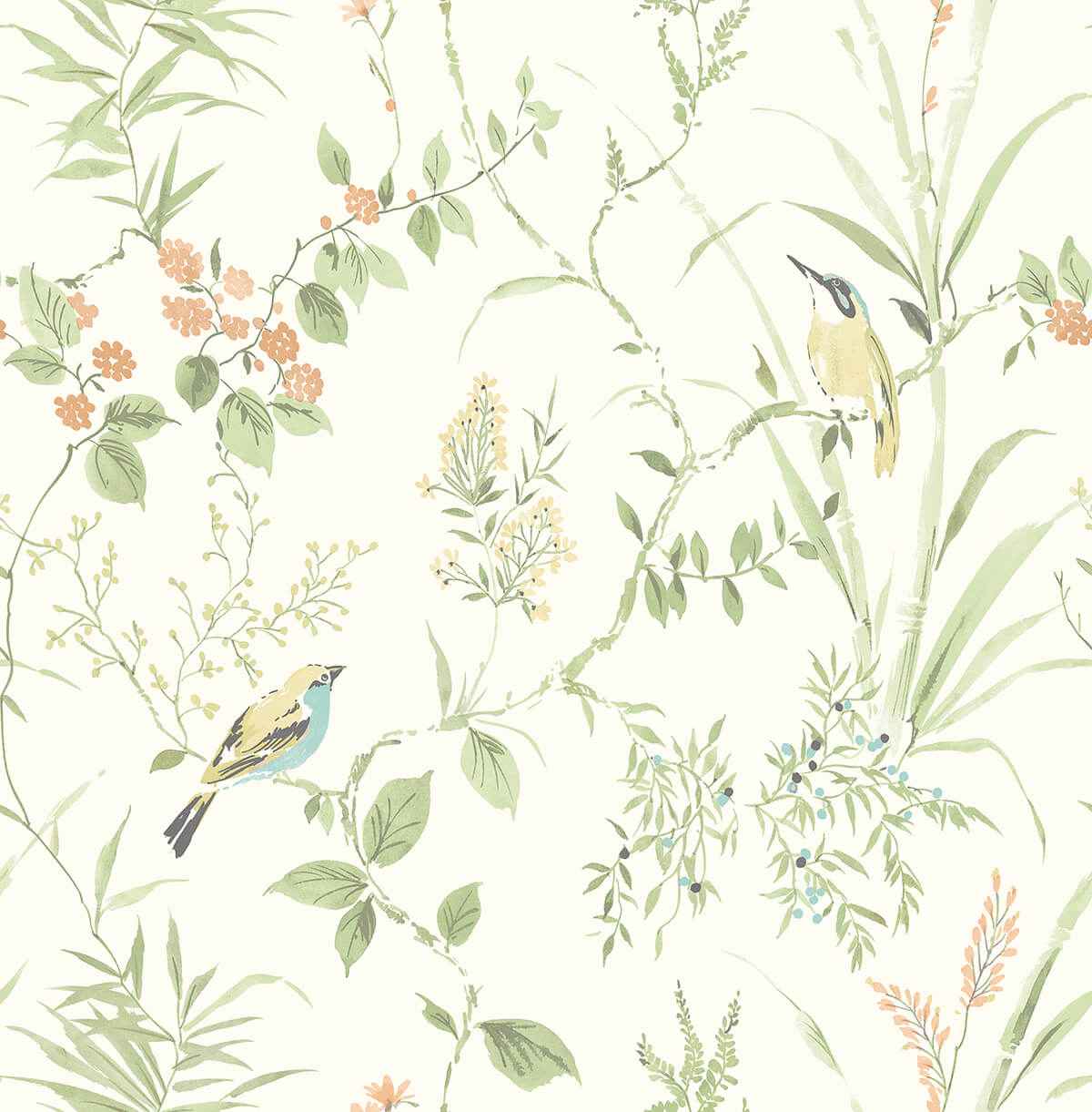 Sage Songbird Peel and Stick Wallpaper - York Wallcoverings - NUS4470
