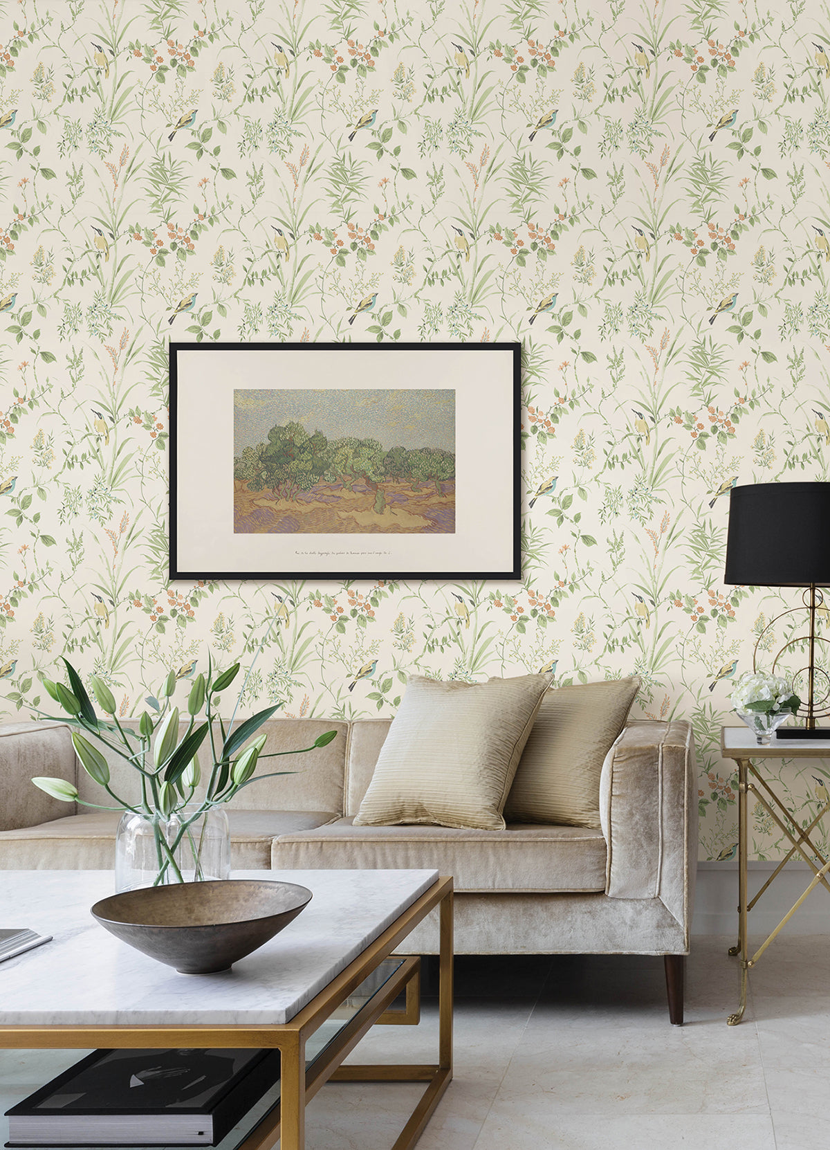 Sage Songbird Peel and Stick Wallpaper - Brewster Wallcovering