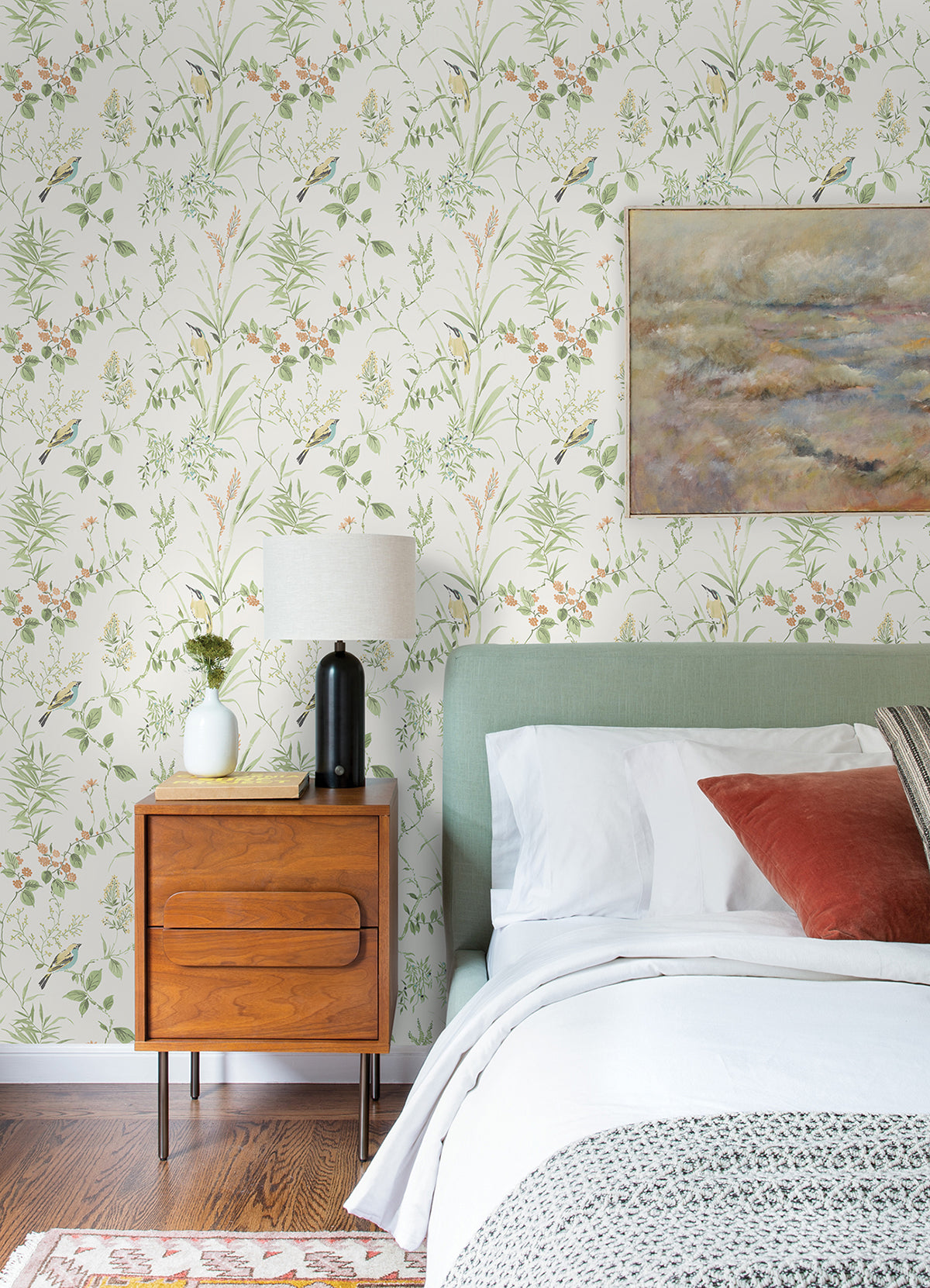 Sage Songbird Peel and Stick Wallpaper  | Brewster Wallcovering - The WorkRm