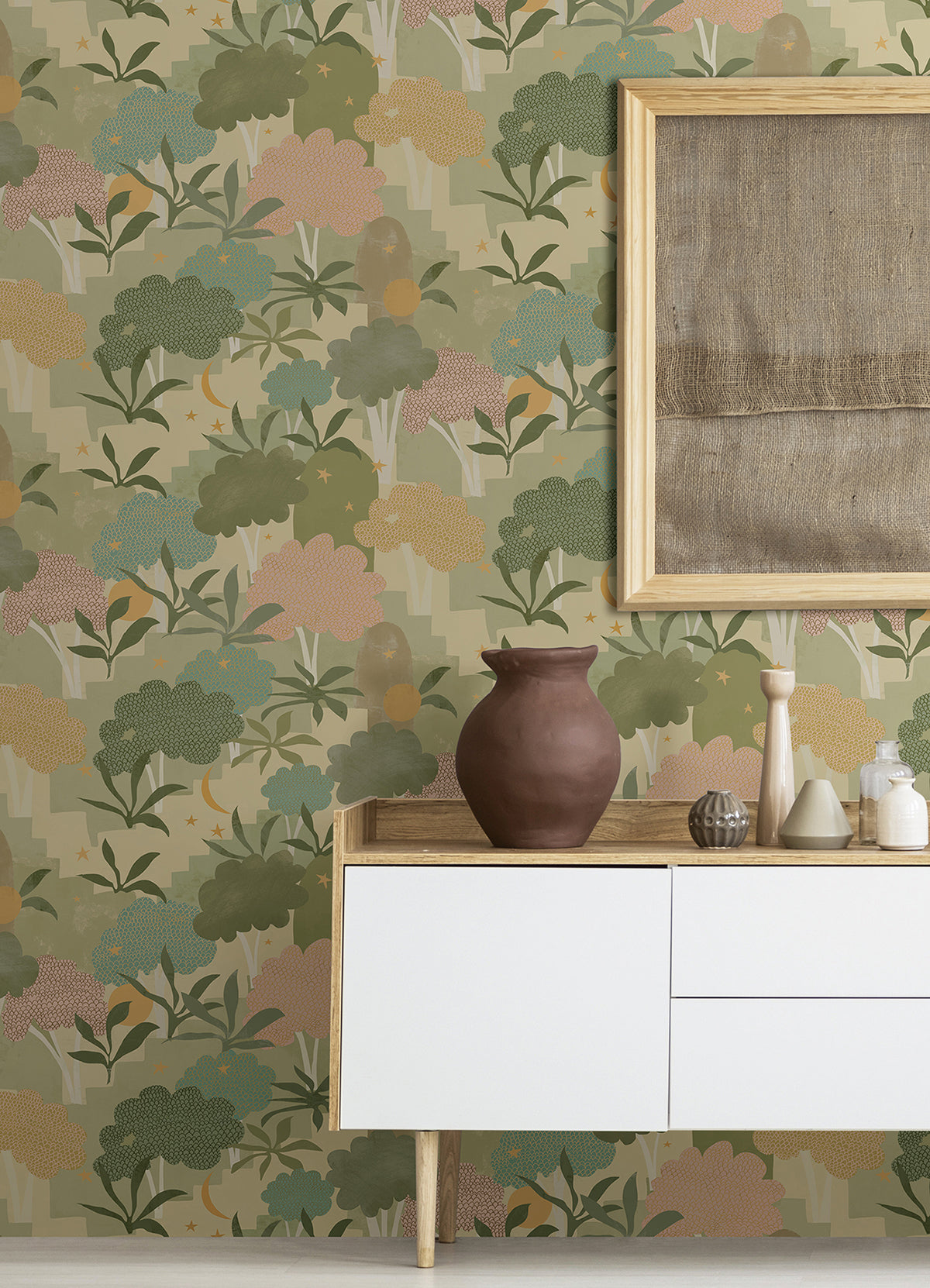 Sage Bohemian Walk Tree Peel and Stick Wallpaper  | Brewster Wallcovering - The WorkRm