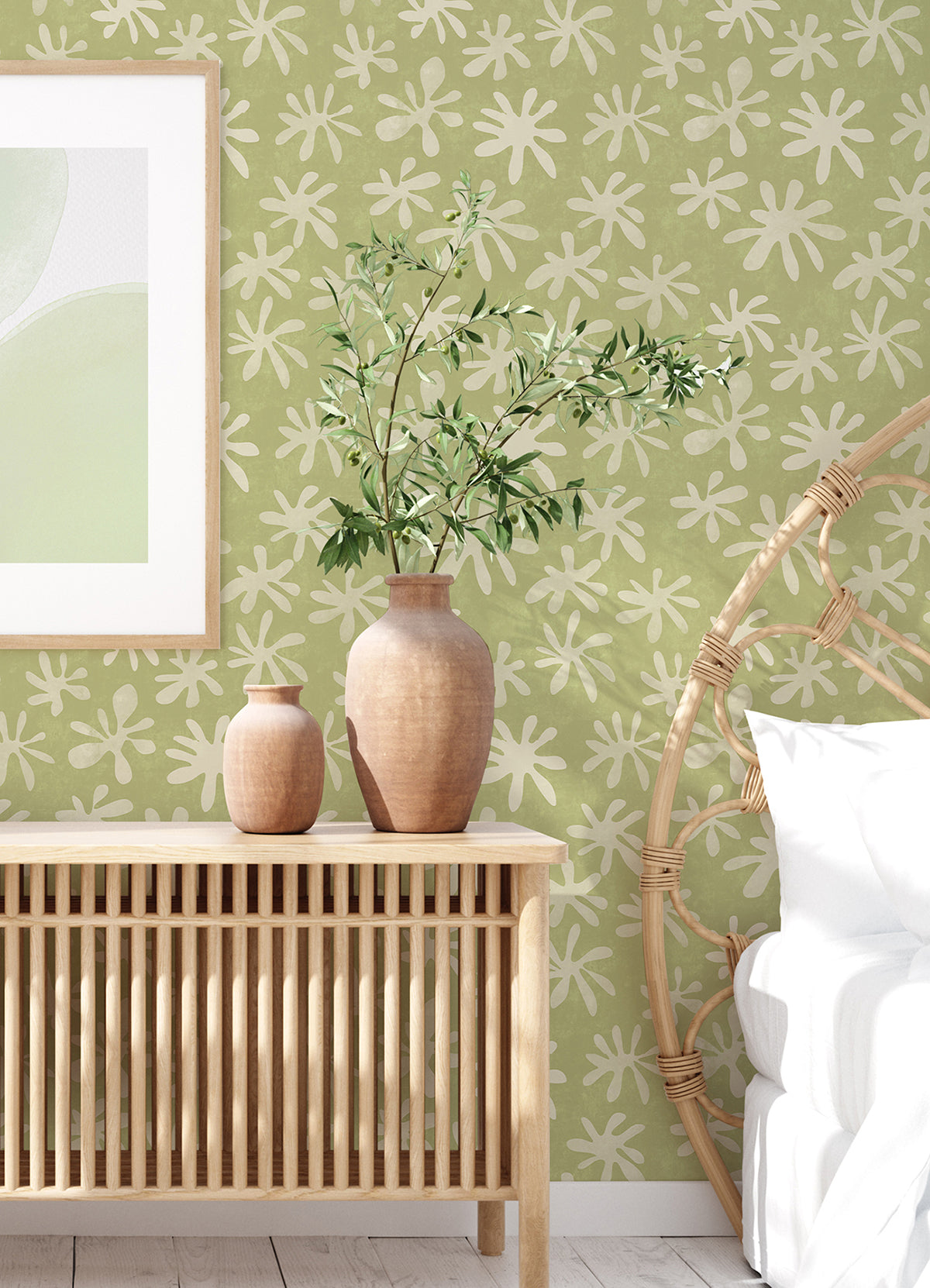 Sage Field of Flowers Peel and Stick Wallpaper - Brewster Wallcovering