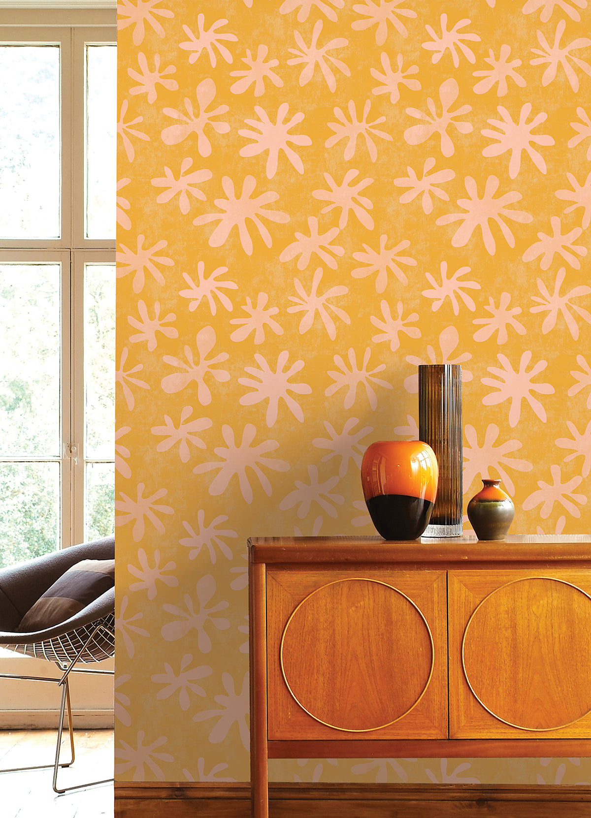 Orange Field of Flowers Peel and Stick Wallpaper - Brewster Wallcovering