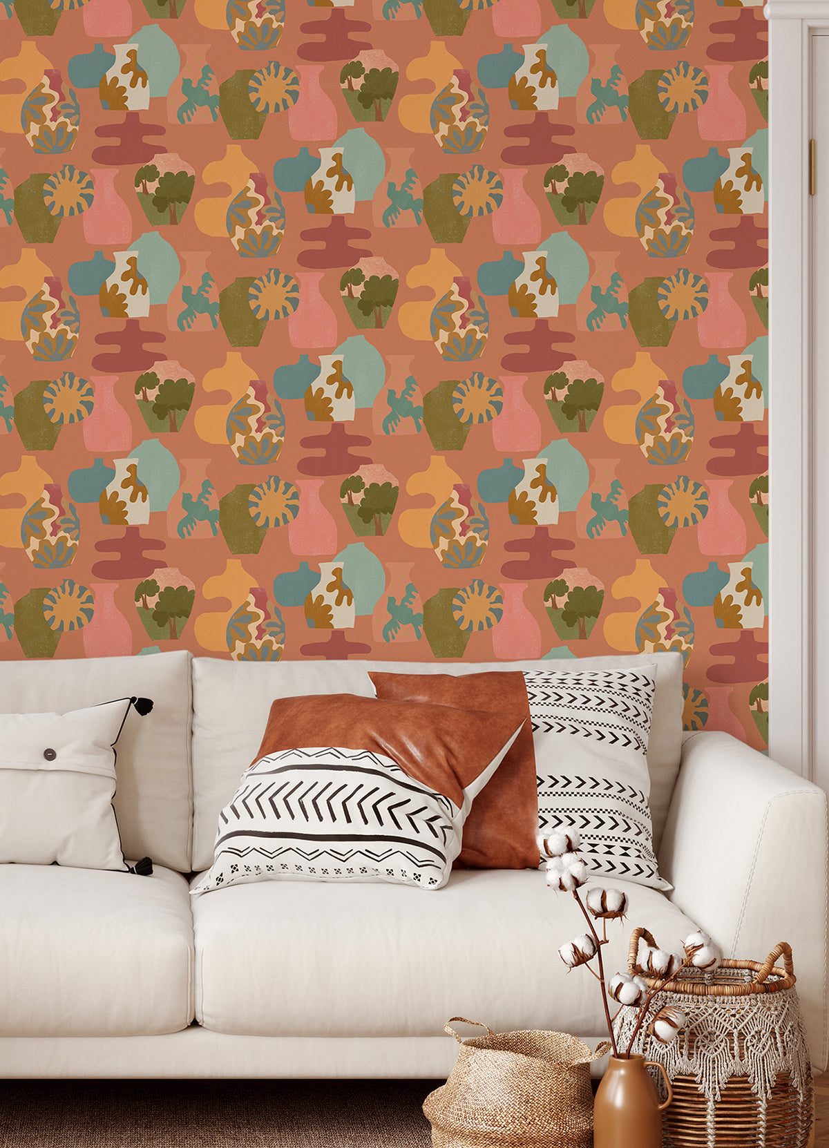 Terracotta Miracle Vases Geometric Peel and Stick Wallpaper  | Brewster Wallcovering - The WorkRm