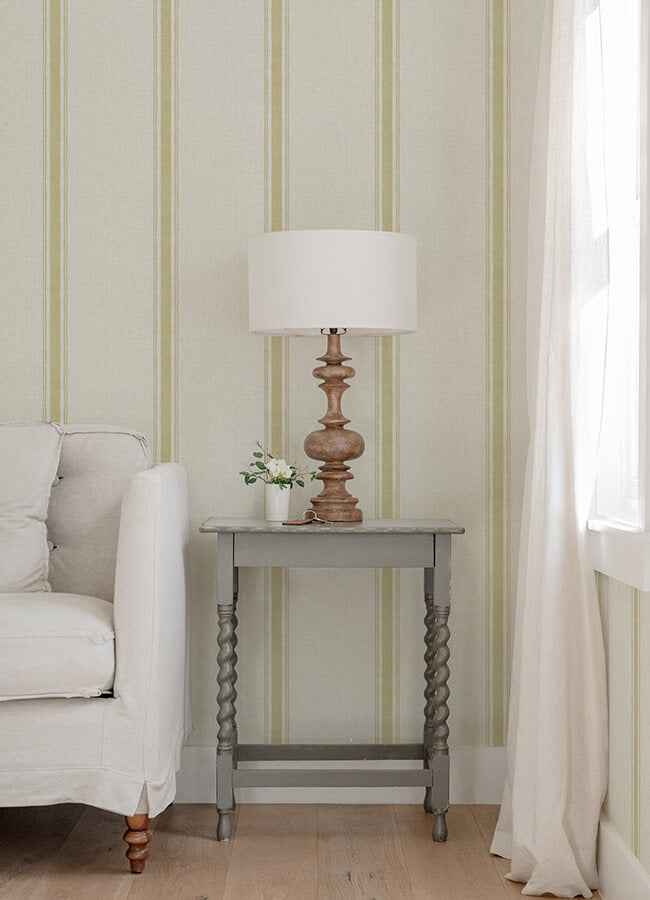 Linette Wheat Fabric Stripe Wallpaper - York Wallcoverings - 4072-70069 - York Wallcoverings Wallpaper