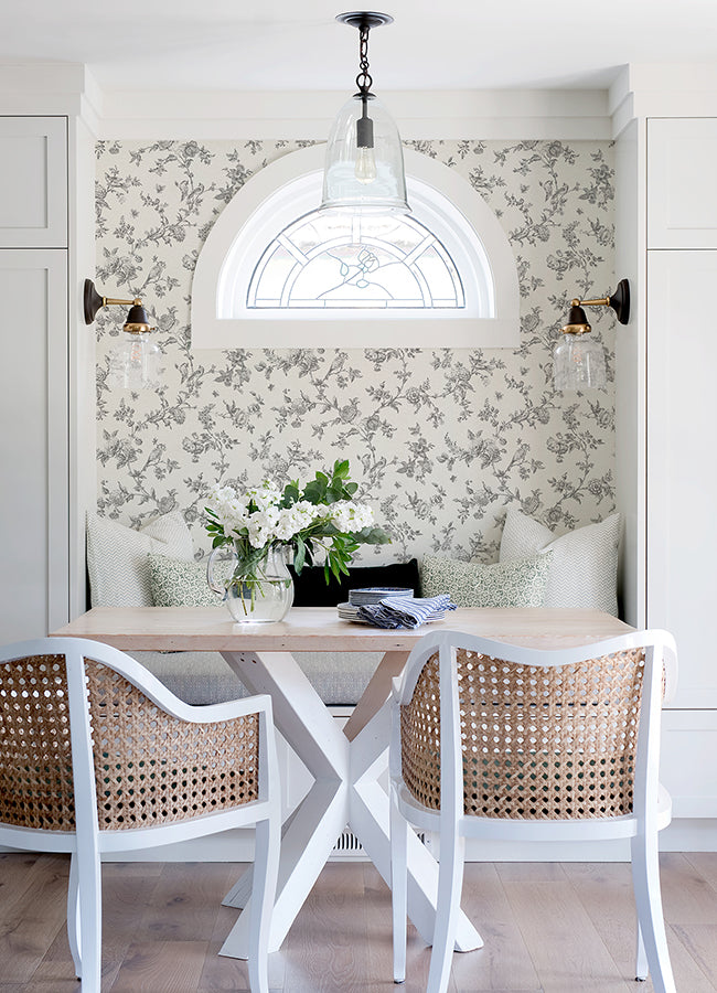 Nightingale Charcoal Floral Trail Wallpaper  | Brewster Wallcovering - The WorkRm