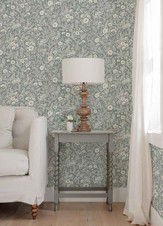 Agathon Blue Floral Wallpaper - York Wallcoverings - 4072-70051 - York Wallcoverings Wallpaper