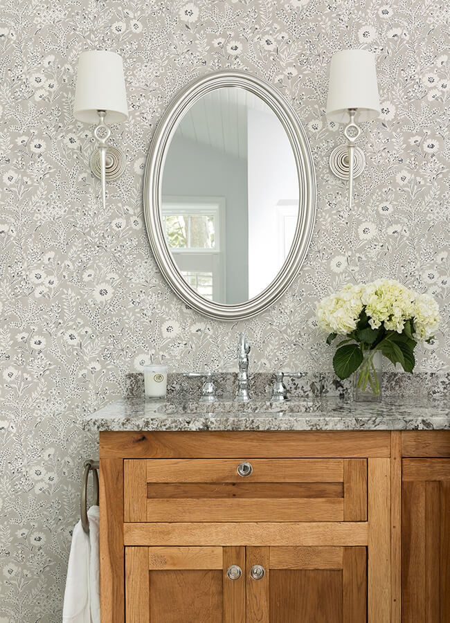 agathon-taupe-floral-wallpaper-york-wallcoverings-4072-70049 - York Wallcoverings Wallpaper