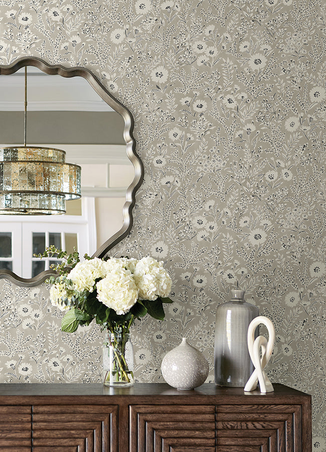 Agathon Taupe Floral Wallpaper  | Brewster Wallcovering - The WorkRm