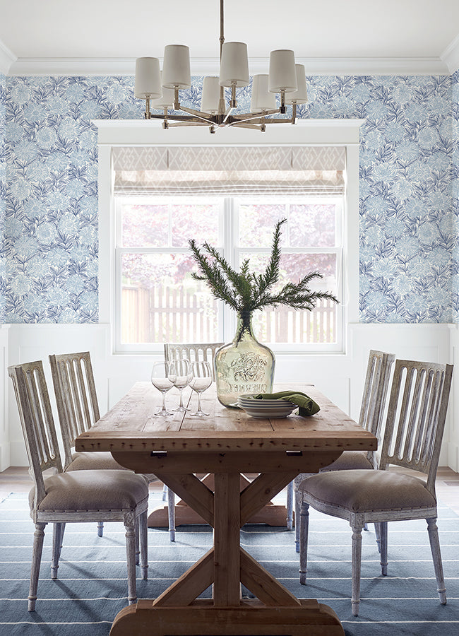 Faustin Navy Floral Wallpaper  | Brewster Wallcovering - The WorkRm