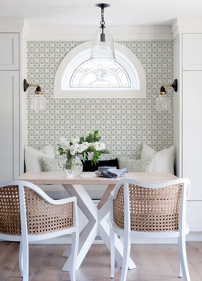 Remy Teal Fleur Tile Wallpaper - Brewster Wallcovering