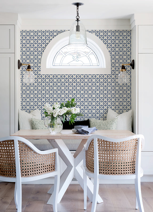 Remy Blue Fleur Tile Wallpaper  | Brewster Wallcovering - The WorkRm