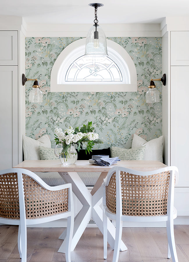 Frederique Mint Floral Wallpaper  | Brewster Wallcovering - The WorkRm