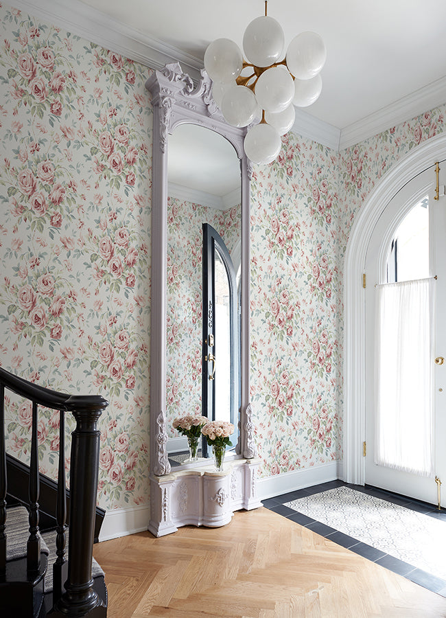 Manon Raspberry Rose Stitch Wallpaper  | Brewster Wallcovering - The WorkRm