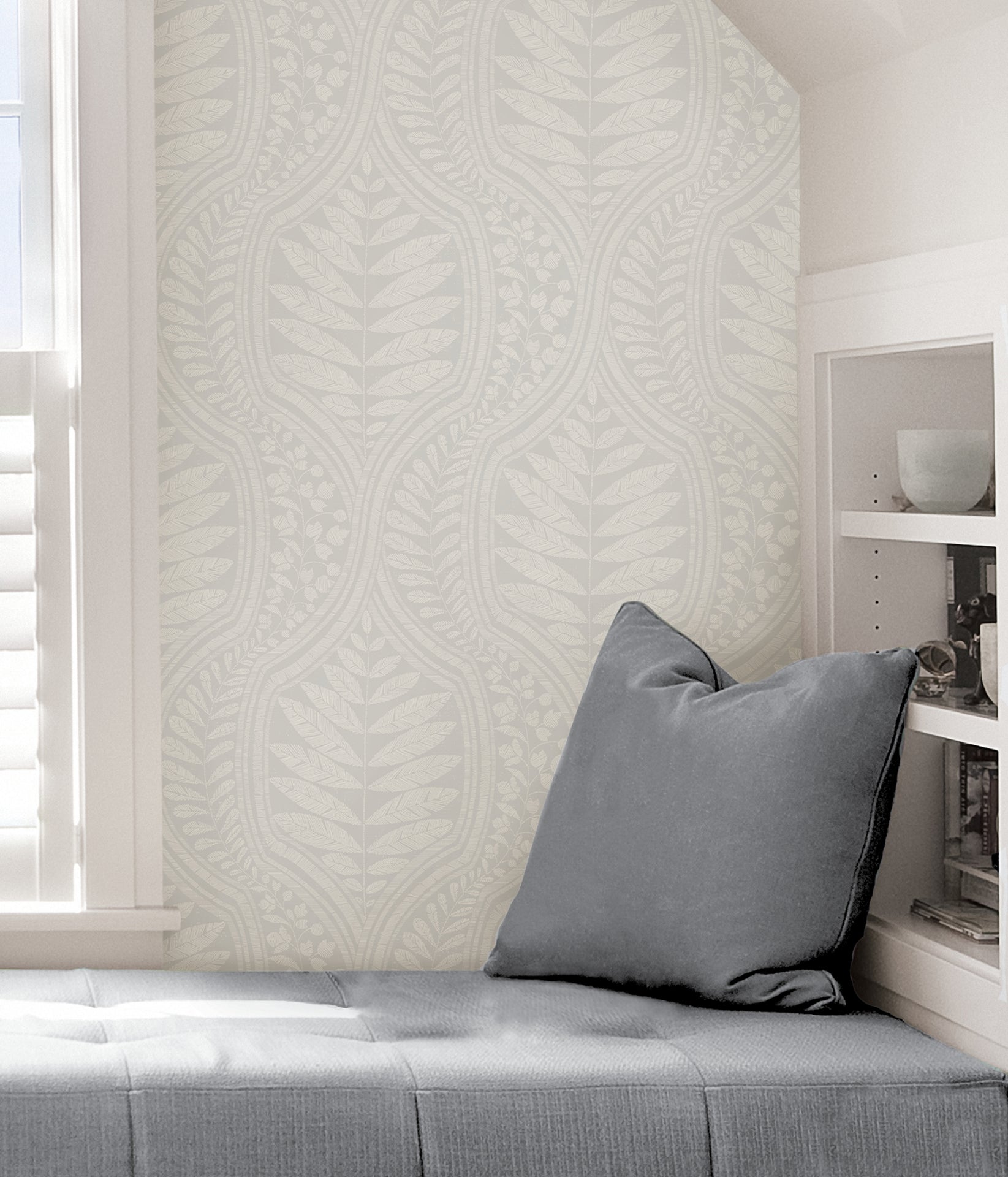 Grey Foliate Peel and Stick Wallpaper - Brewster Wallcovering