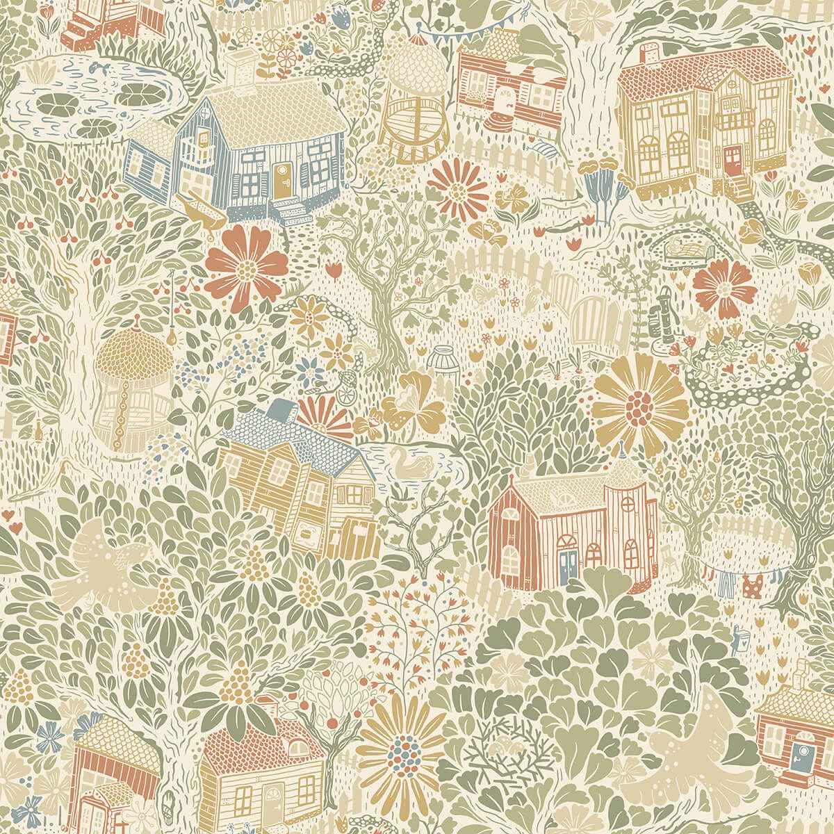 Bygga Bo Neutral Woodland Village Wallpaper - York Wallcoverings - 4111-63001
