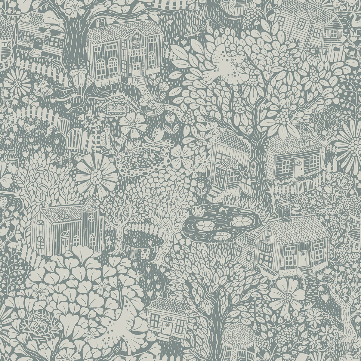 Picture of Bygga Bo Blue Woodland Village Wallpaper