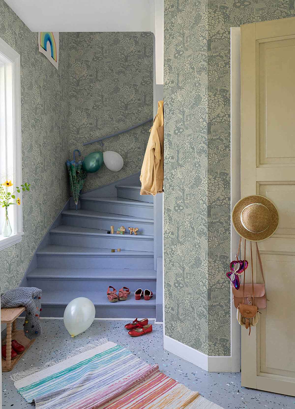 Bygga Bo Blue Woodland Village Wallpaper - York Wallcoverings - 4111-63005 - York Wallcoverings Wallpaper