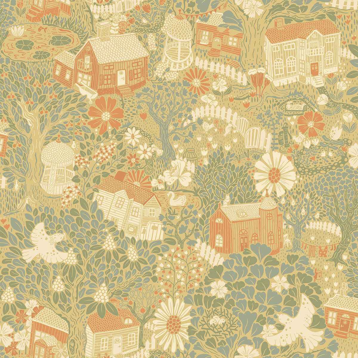 Bygga Bo Butter Woodland Village Wallpaper - York Wallcoverings - 4111-63002 - York Wallcoverings Wallpaper