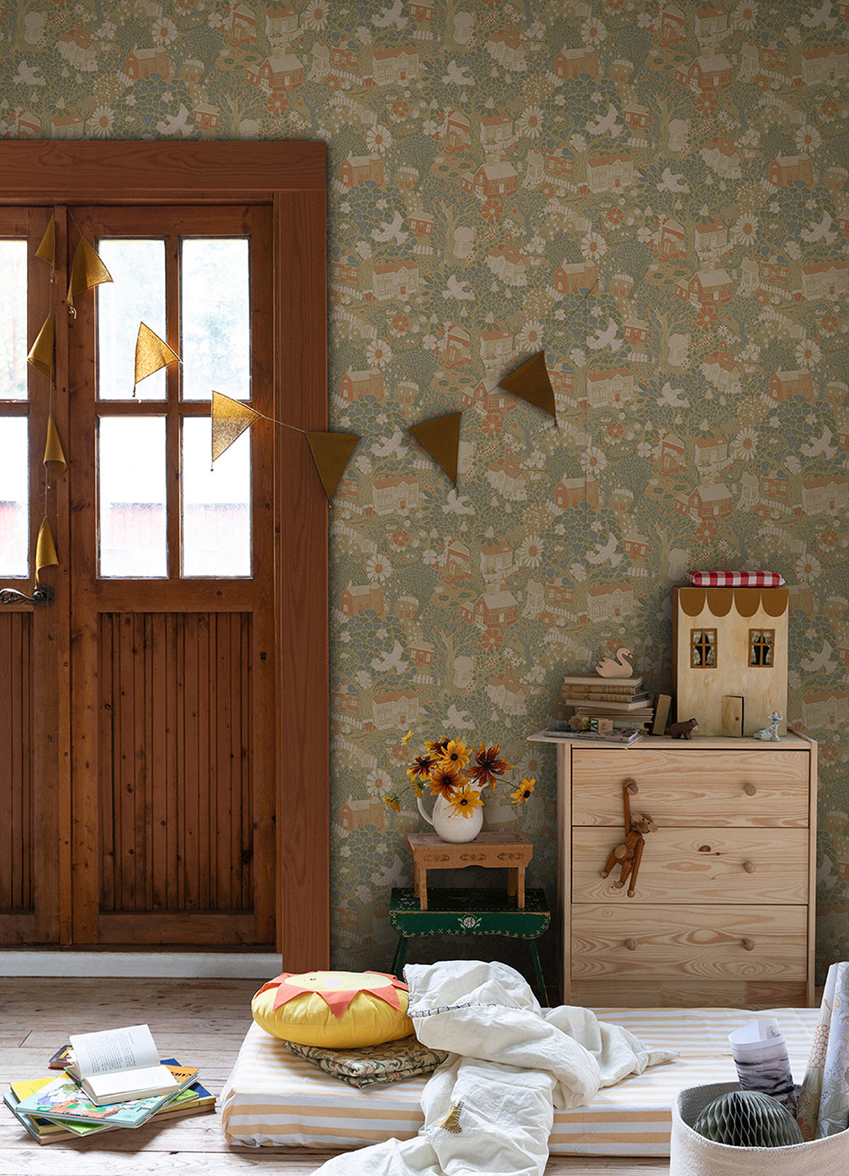 Bygga Bo Butter Woodland Village Wallpaper - Brewster Wallcovering