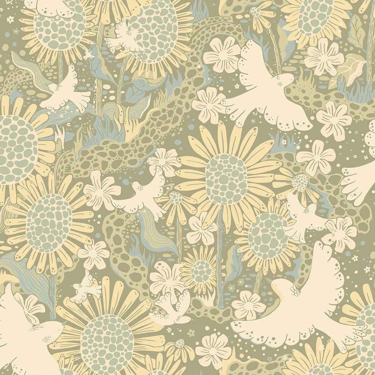 Drömma Sage Songbirds and Sunflowers Wallpaper - York Wallcoverings - 4111-63009