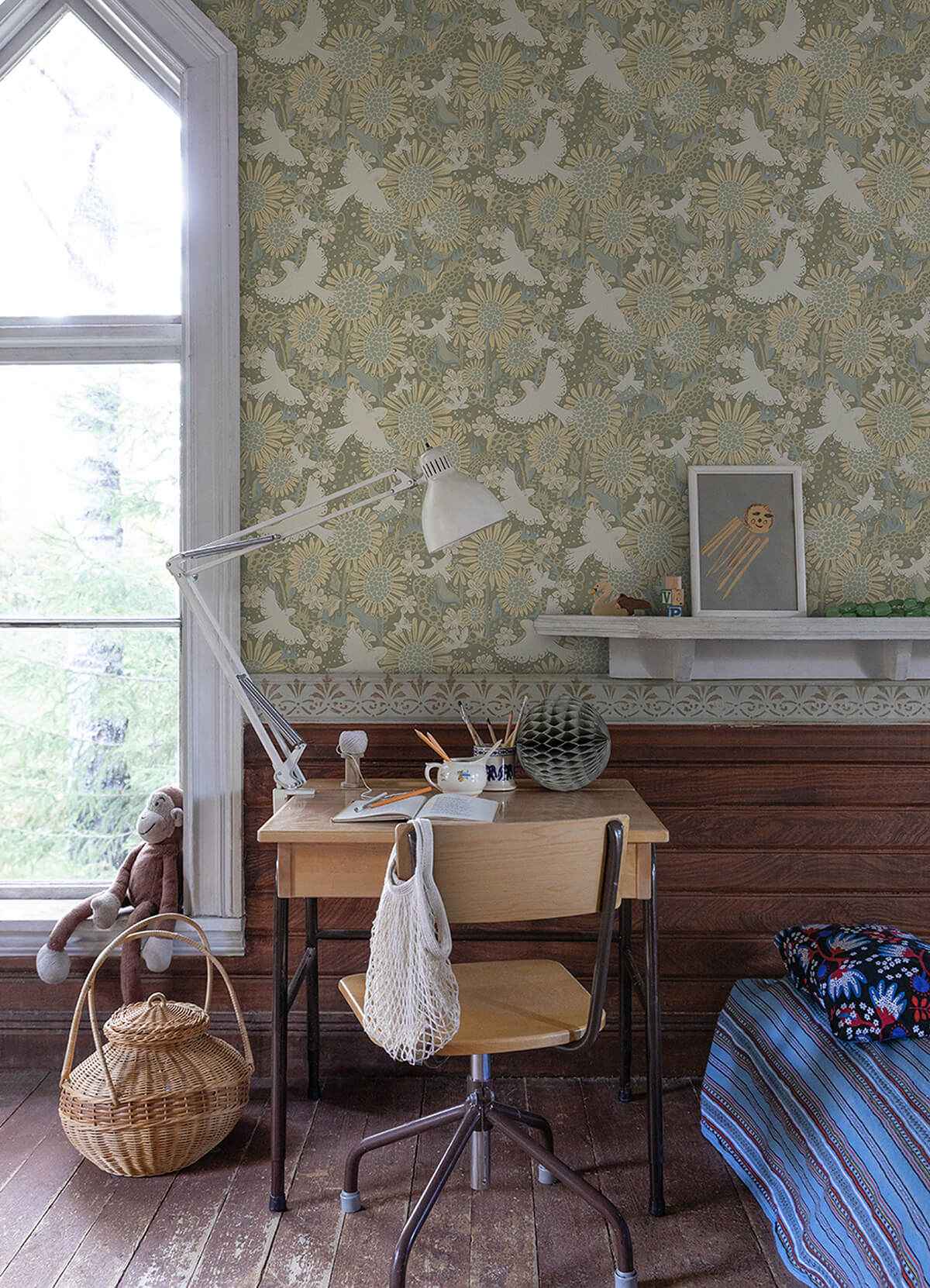Drömma Sage Songbirds and Sunflowers Wallpaper - York Wallcoverings - 4111-63009 - York Wallcoverings Wallpaper