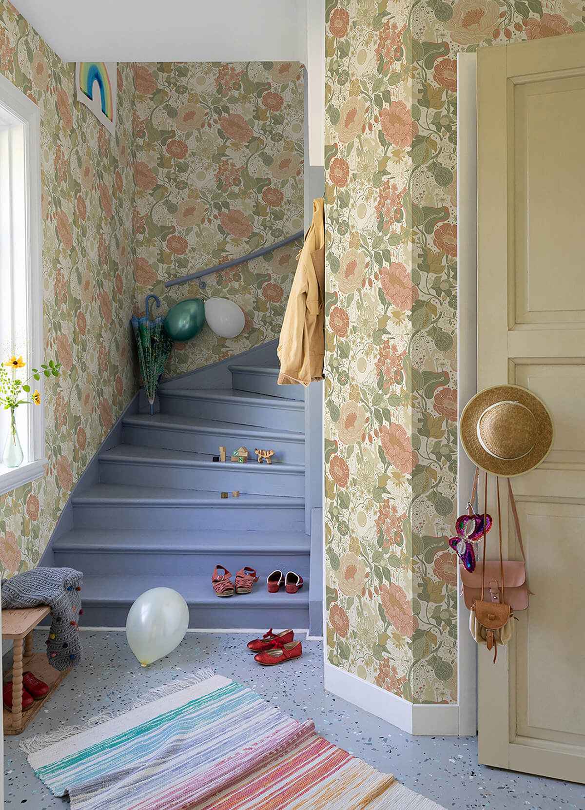 Växa Green Rabbits & Rosehips Wallpaper - York Wallcoverings - 4111-63012 - York Wallcoverings Wallpaper