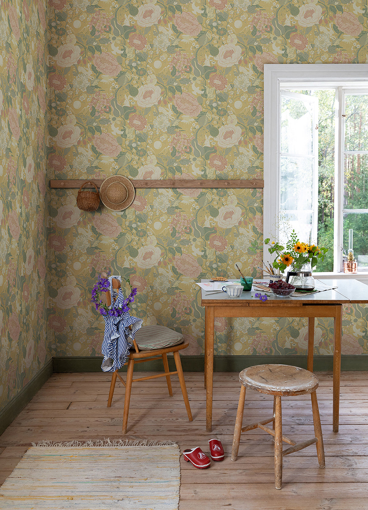 Växa Butter Rabbits & Rosehips Wallpaper  | Brewster Wallcovering - The WorkRm