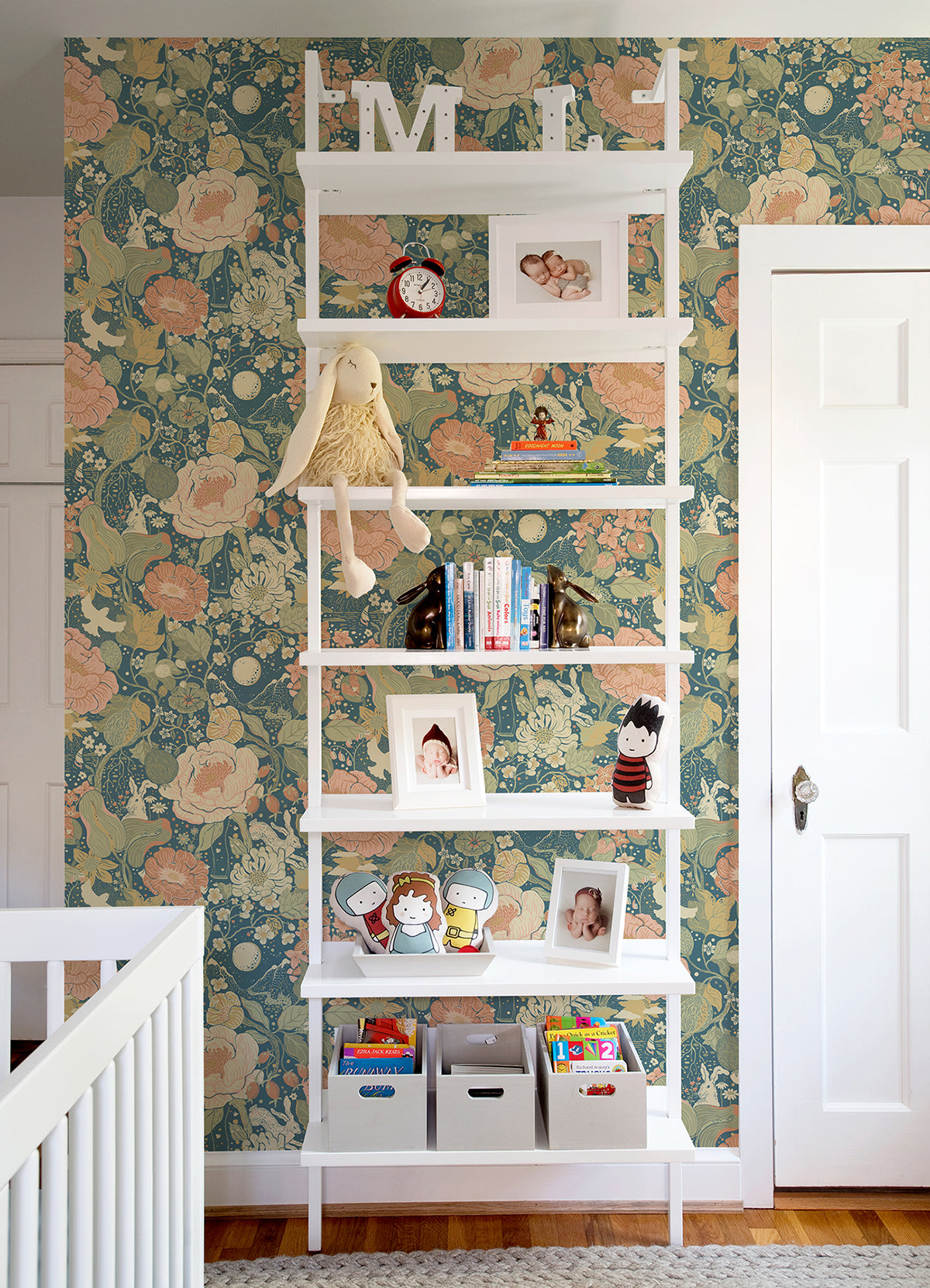 Växa Teal Rabbits & Rosehips Wallpaper  | Brewster Wallcovering - The WorkRm