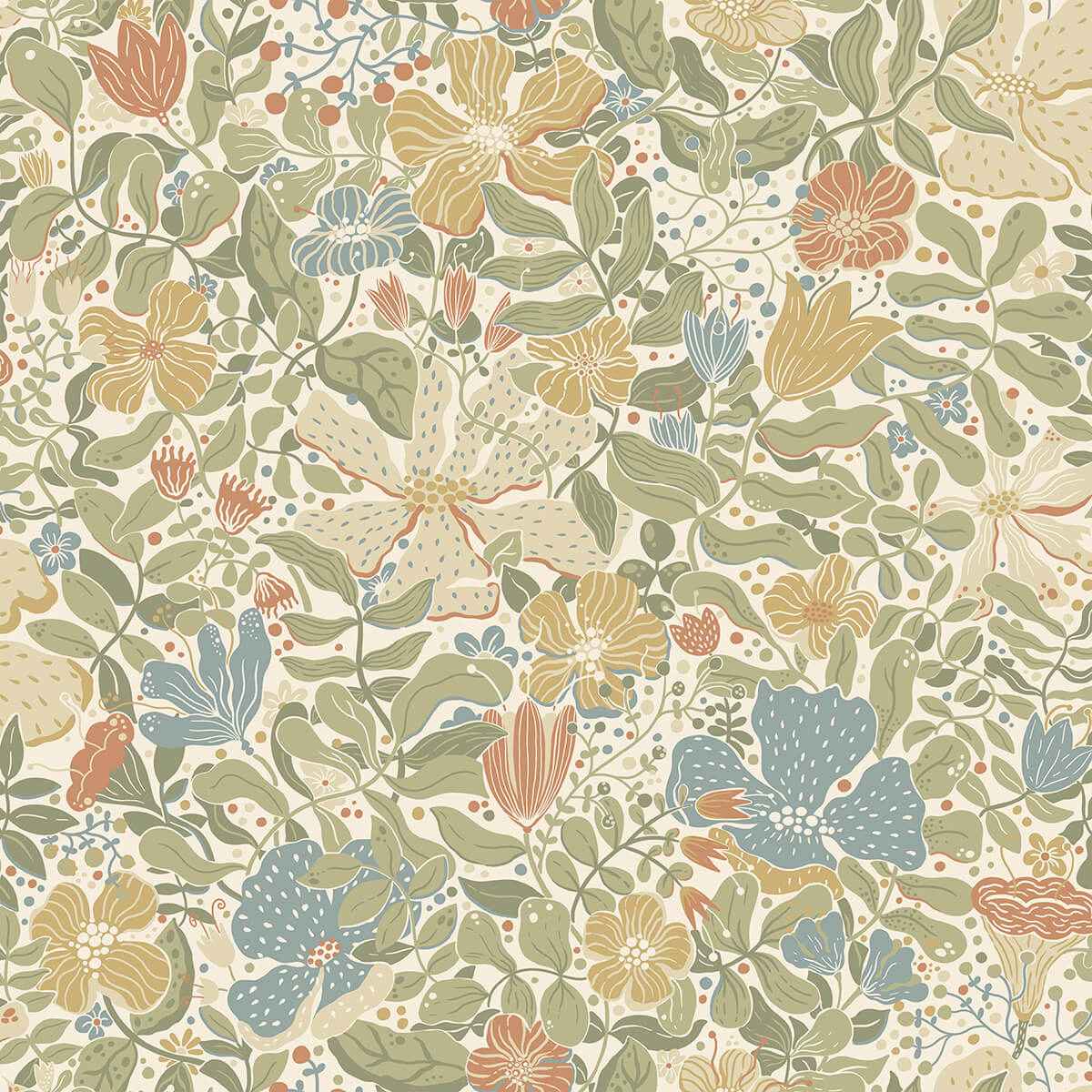 Midsommar Light Green Floral Medley Wallpaper - York Wallcoverings - 4111-63017