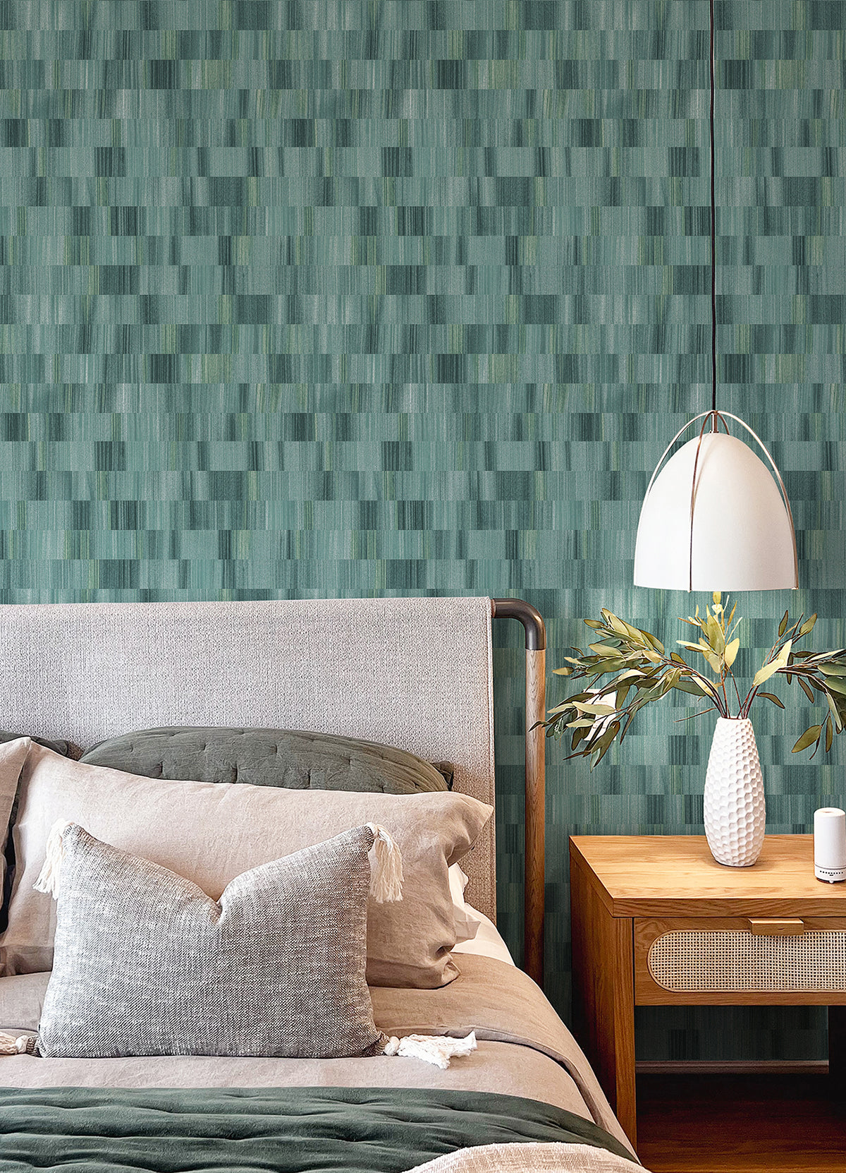 Flicker Teal Horizontal Textured Stripe Wallpaper  | Brewster Wallcovering