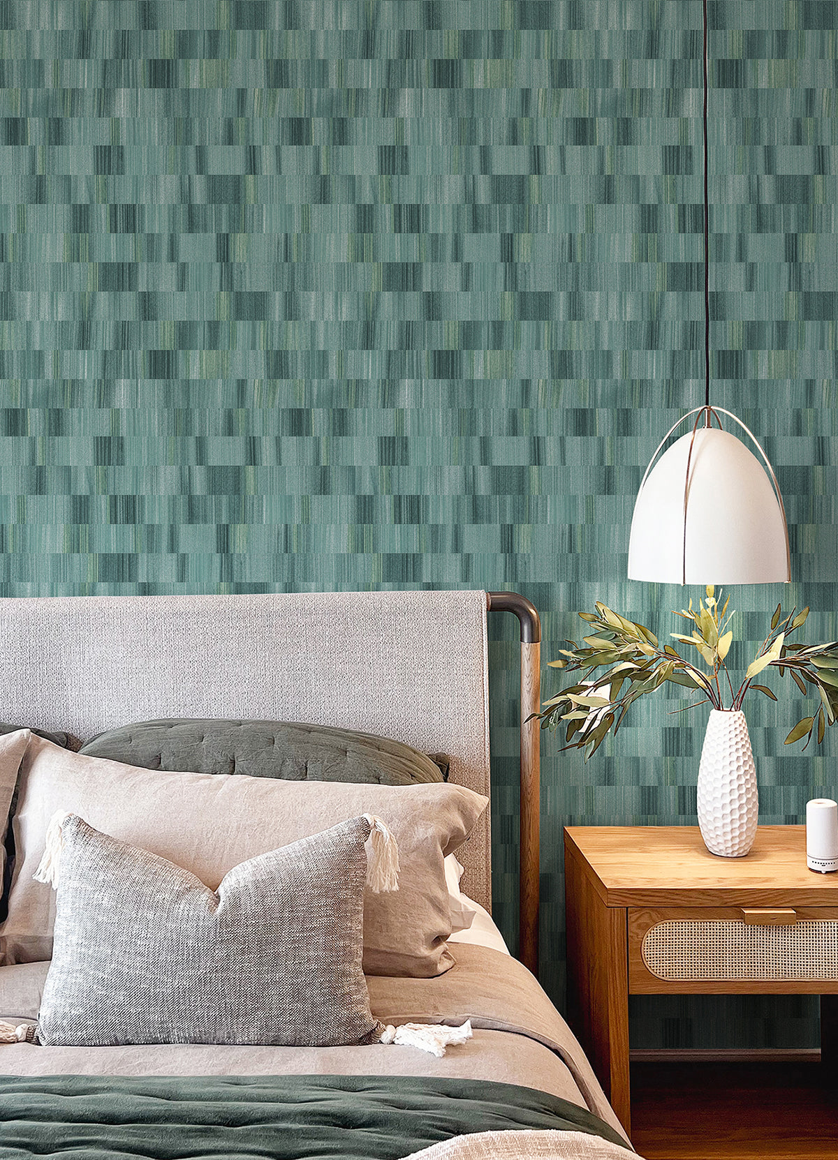 Flicker Teal Horizontal Textured Stripe Wallpaper - Brewster Wallcovering