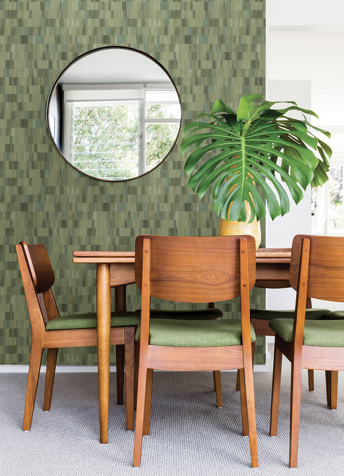 Flicker Green Horizontal Textured Stripe Wallpaper  | Brewster Wallcovering