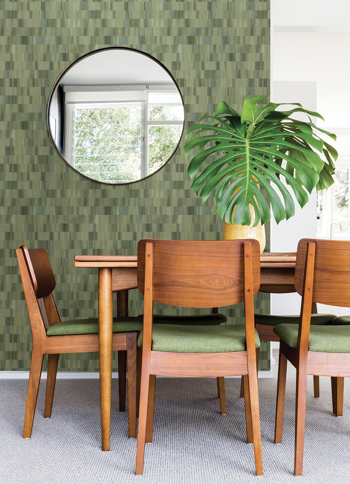 Flicker Green Horizontal Textured Stripe Wallpaper - Brewster Wallcovering