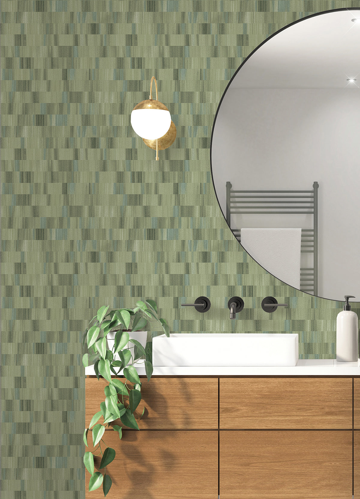 Flicker Green Horizontal Textured Stripe Wallpaper  | Brewster Wallcovering