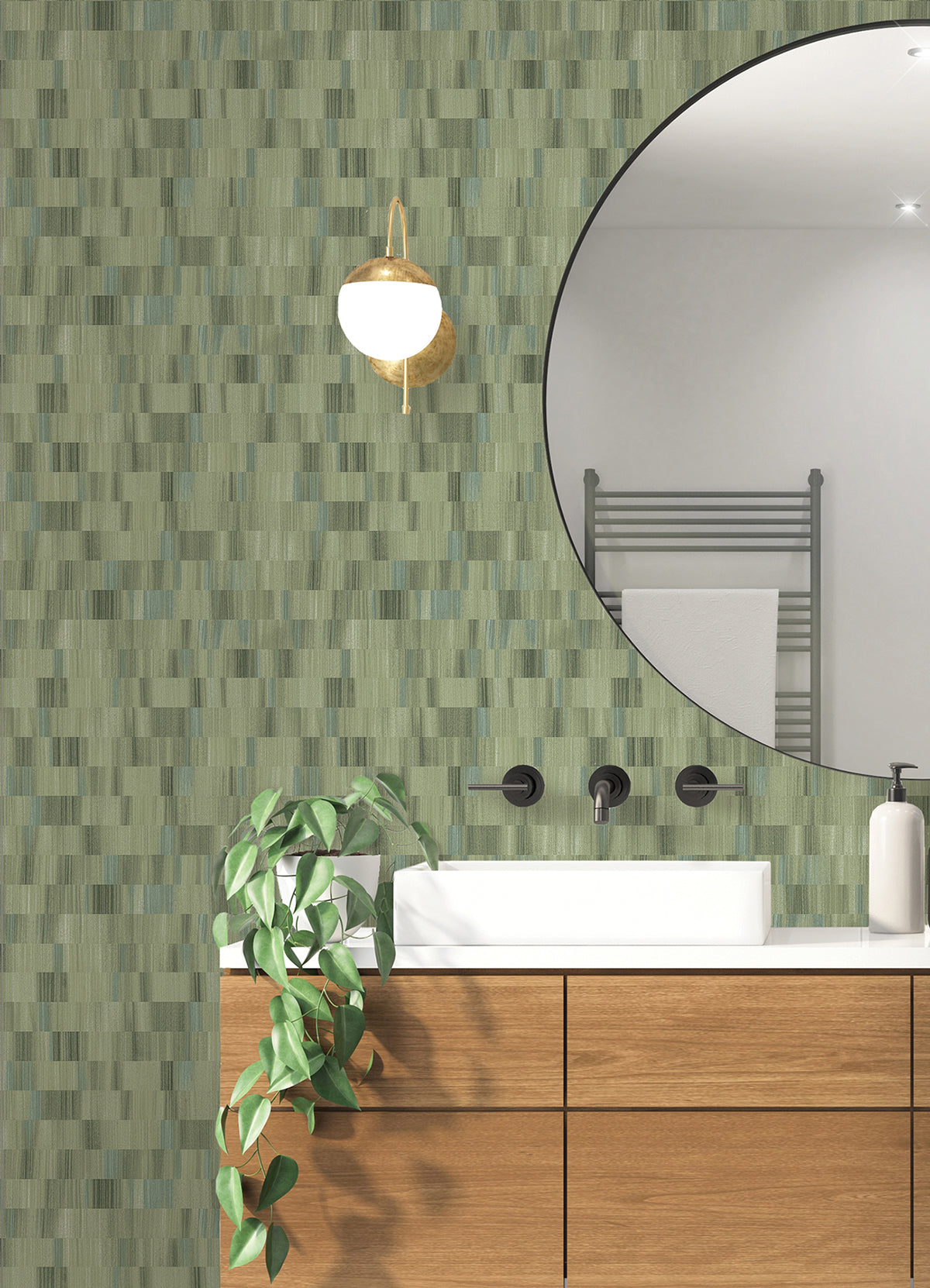 Flicker Green Horizontal Textured Stripe Wallpaper - Brewster Wallcovering