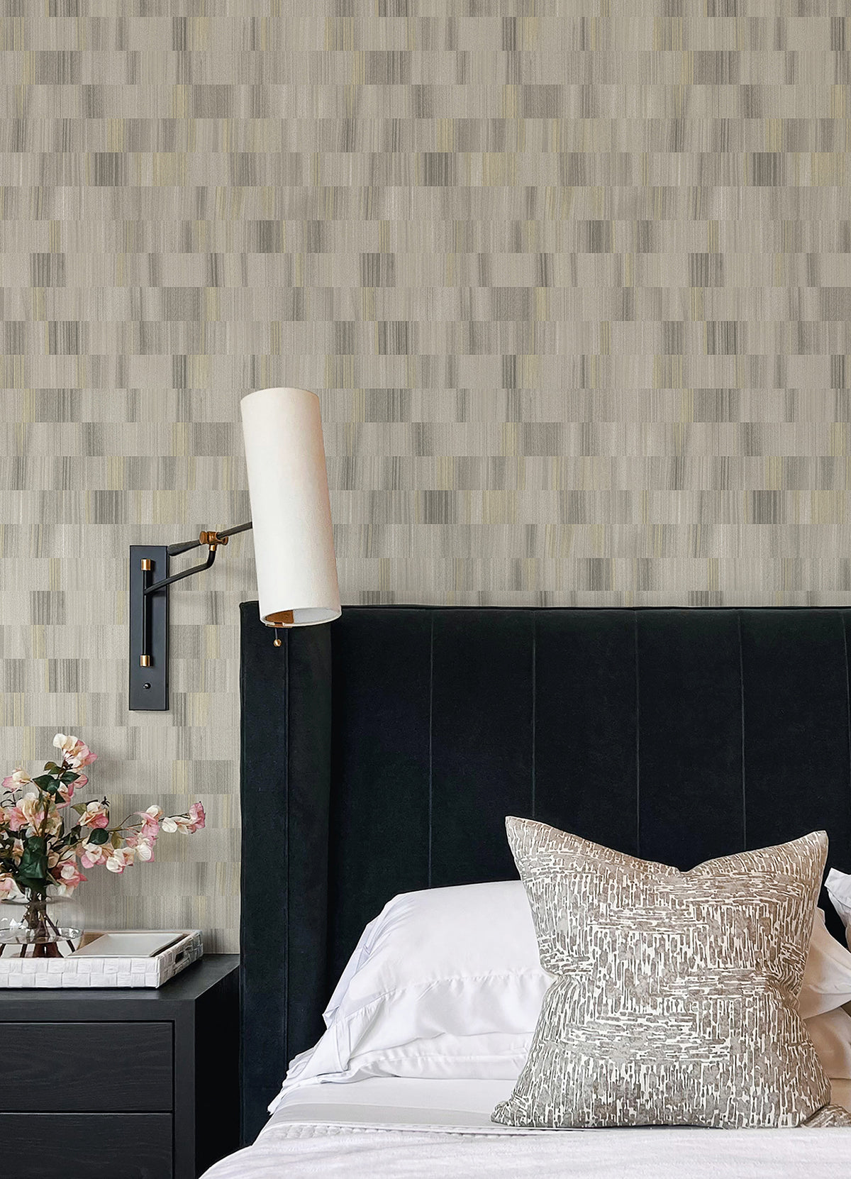 Flicker Light Grey Horizontal Textured Stripe Wallpaper  | Brewster Wallcovering