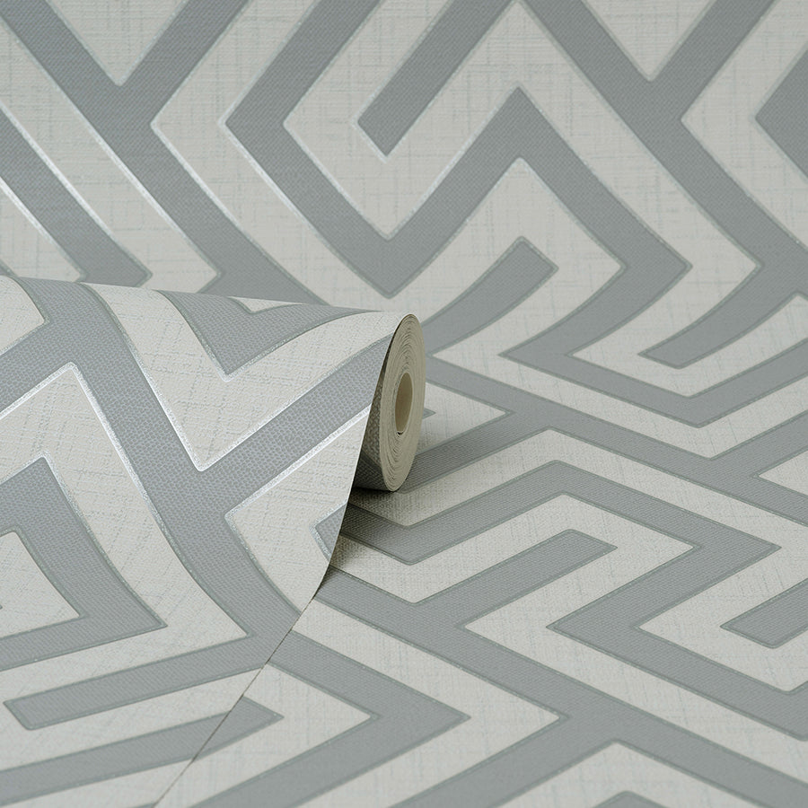 Meander Light Grey Geo Wallpaper - Brewster Wallcovering