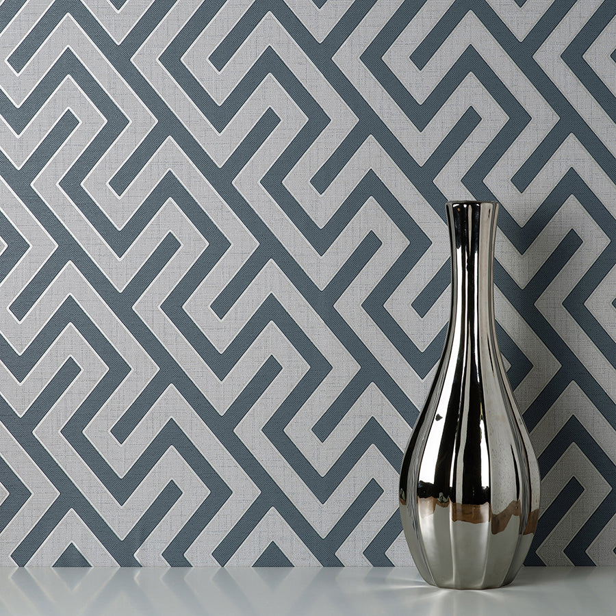 Meander Blue Geo Wallpaper  | Brewster Wallcovering - The WorkRm