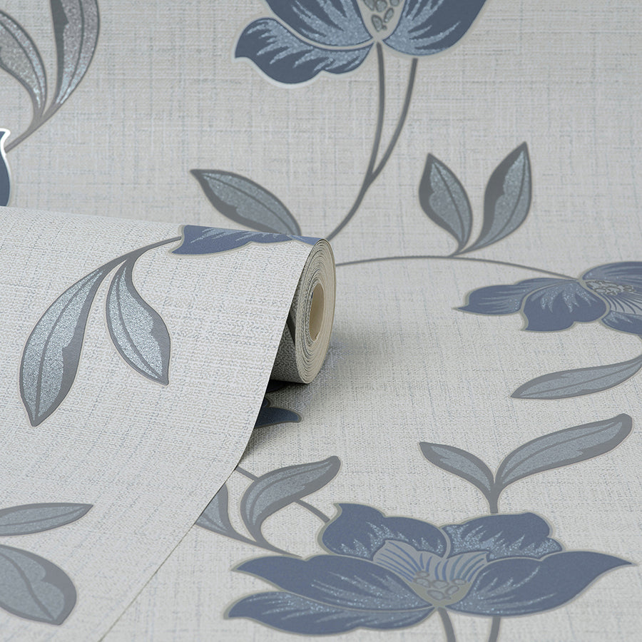 Larson Blue Floral Wallpaper  | Brewster Wallcovering - The WorkRm