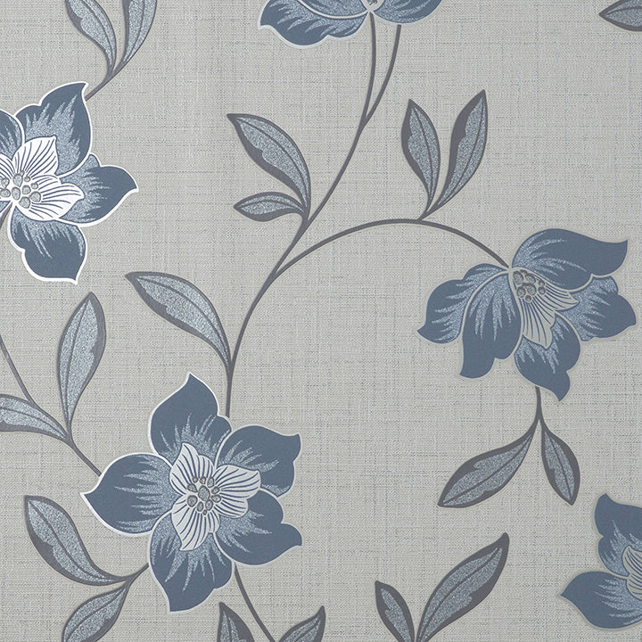 Brewster Wallcovering-Larson Blue Floral Wallpaper