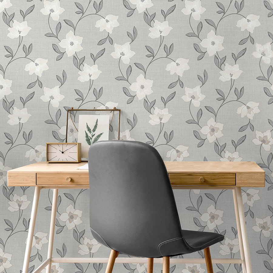 Larson White Floral Wallpaper  | Brewster Wallcovering - The WorkRm