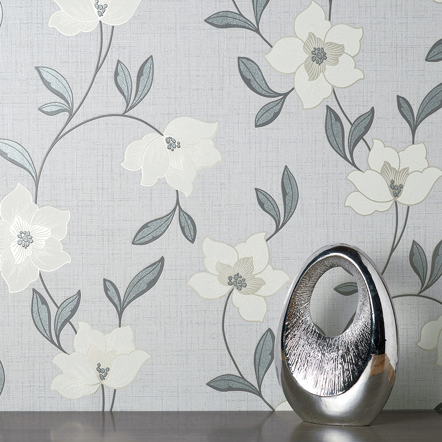 Larson White Floral Wallpaper  | Brewster Wallcovering - The WorkRm