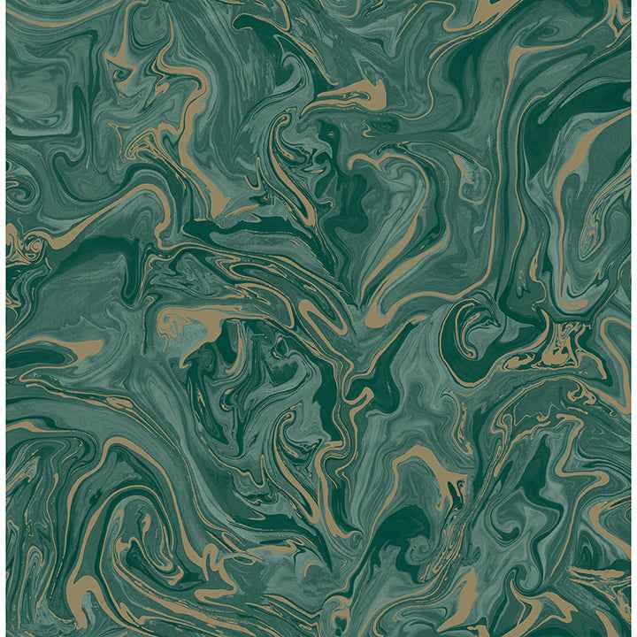 Suave Dark Green Marble Wallpaper - York Wallcoverings - FD43058