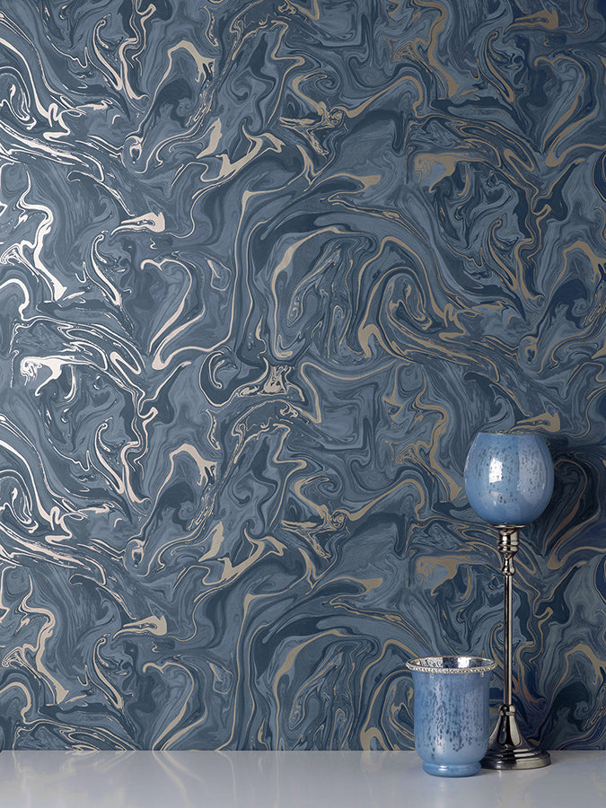 suave-navy-marble-wallpaper-york-wallcoverings-fd43055 - York Wallcoverings Wallpaper