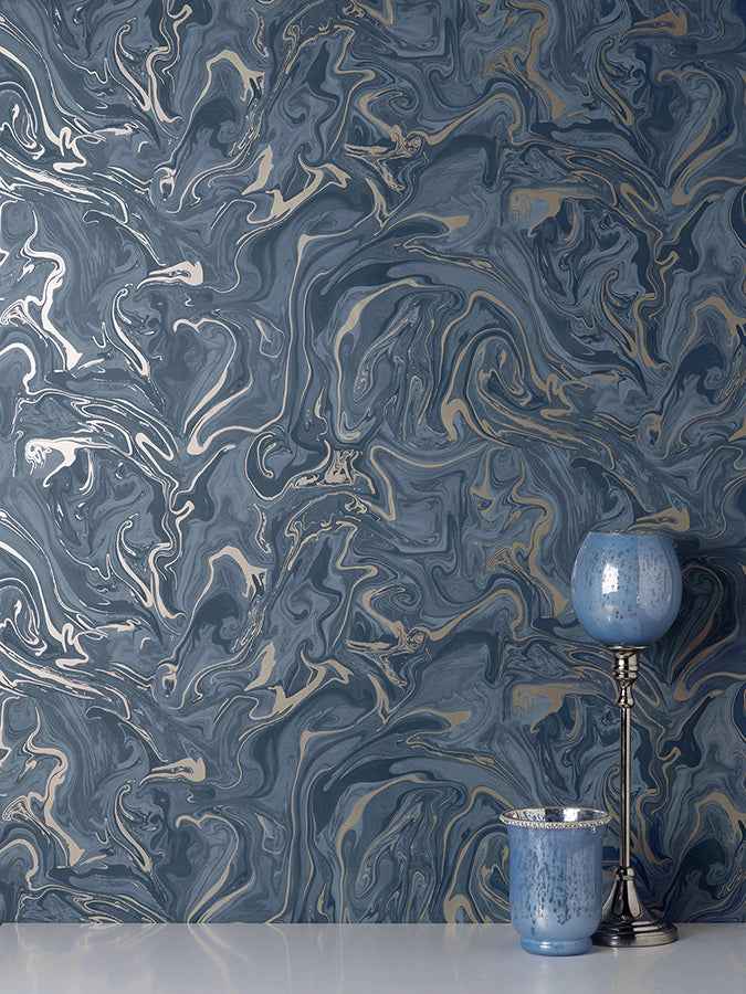 Suave Navy Marble Wallpaper - York Wallcoverings - FD43055 - York Wallcoverings Wallpaper