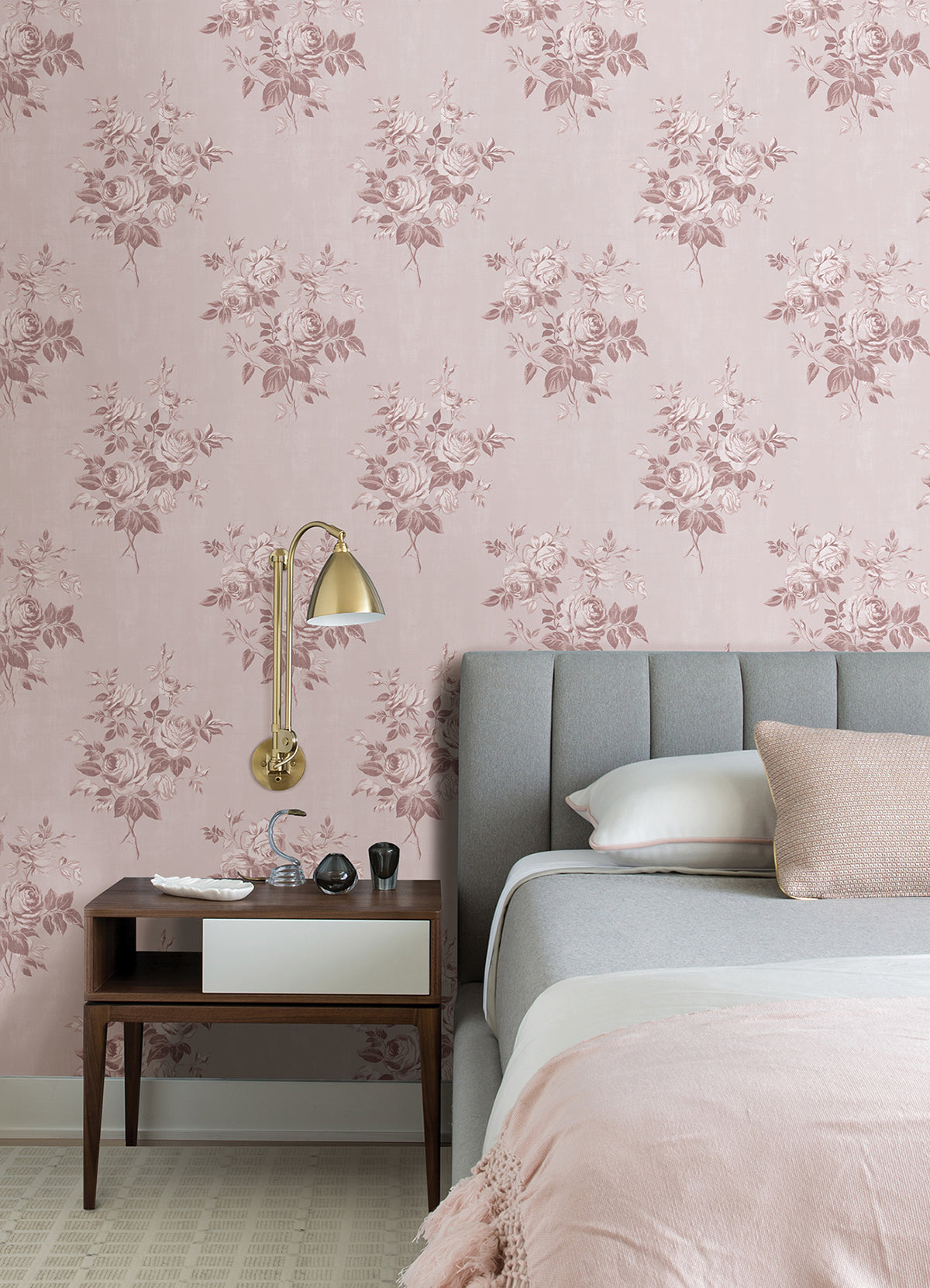 Blush Rosecliff Flower Peel and Stick Wallpaper  | Brewster Wallcovering